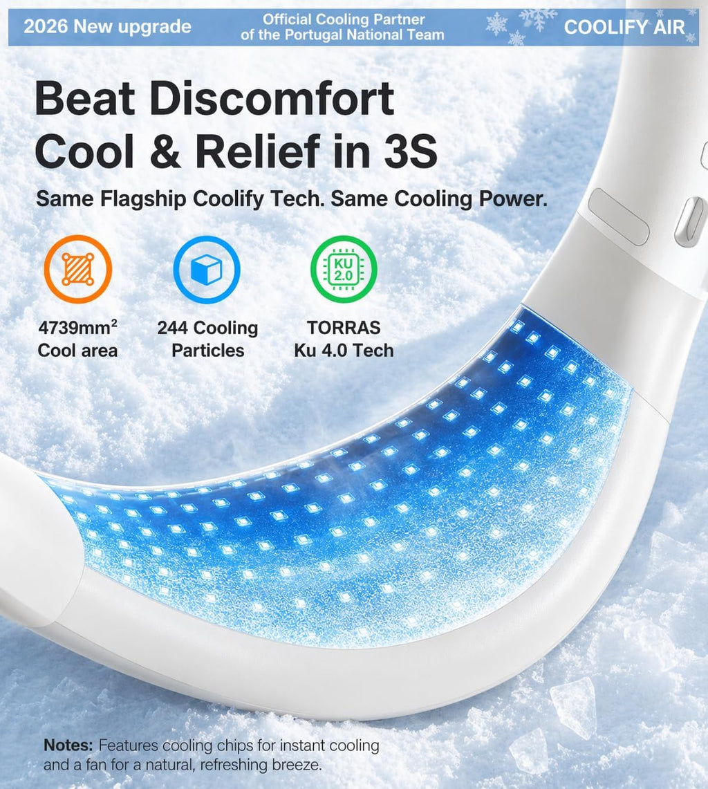 TORRAS COOLiFY Air 2026 Upgraded Neck Fan Air Conditioner, Dual-Airflow Pro Cooling, Ultra Light Portable Fan Rechargeable, Personal Cooling Fan Travel Essentials, Gift for Mom Wife Mother,Ivory