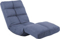 Floor Chair with Footrest Adjustable Backrest with 14 Positions Footrest 5-Position Adjustment Foldable Floor Gaming Chair for Easy Storage Linen Fabirc Chaise Lounge 086 (Blue)