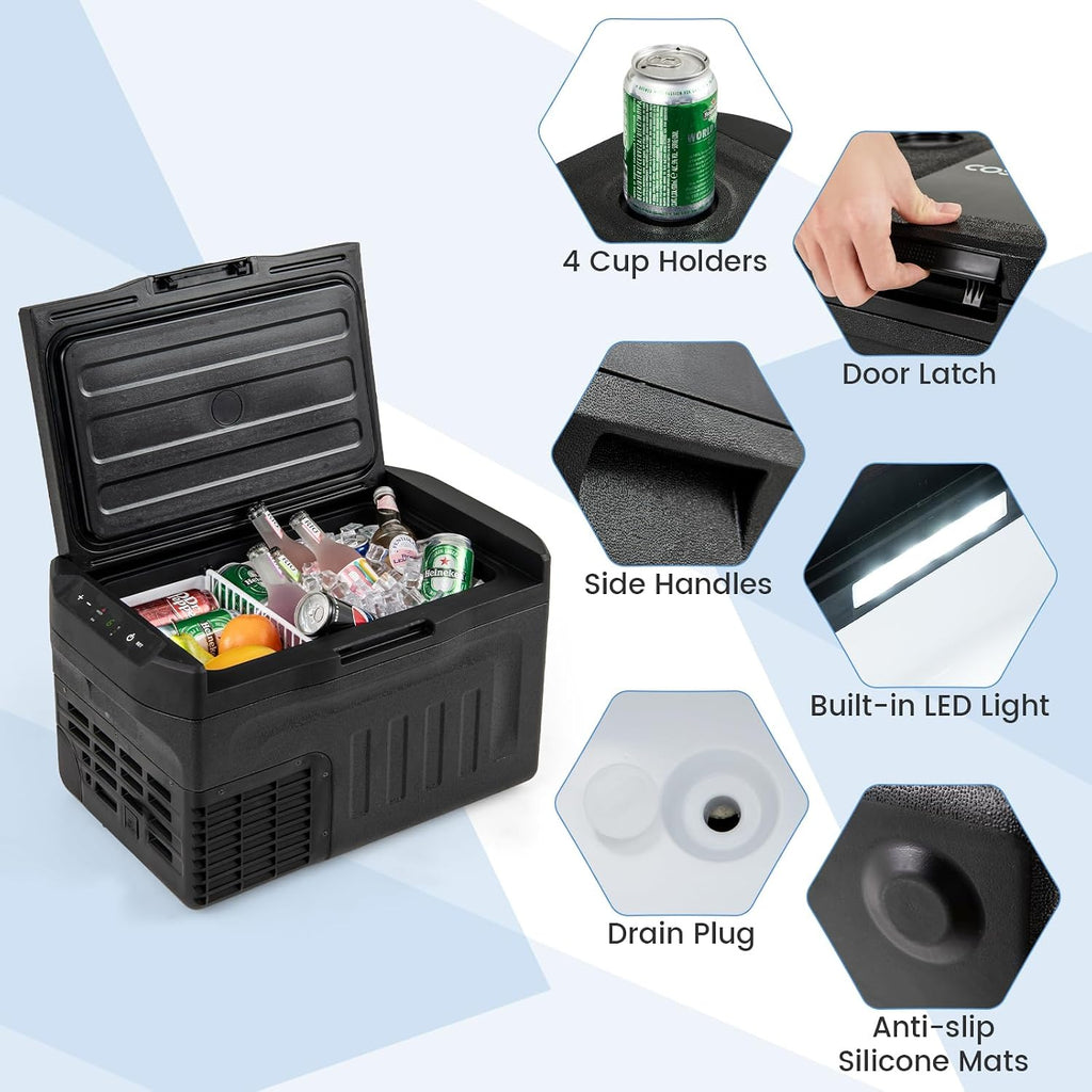 COSTWAY Portable Car Refrigerator, Car Fridge with Adjustable Range -4℉~68℉, 12/24V DC 100-240V AC Electric Cooler Freezer with Divider for Camping, RV, Travel, Fishing, Home, Black (23-quart)
