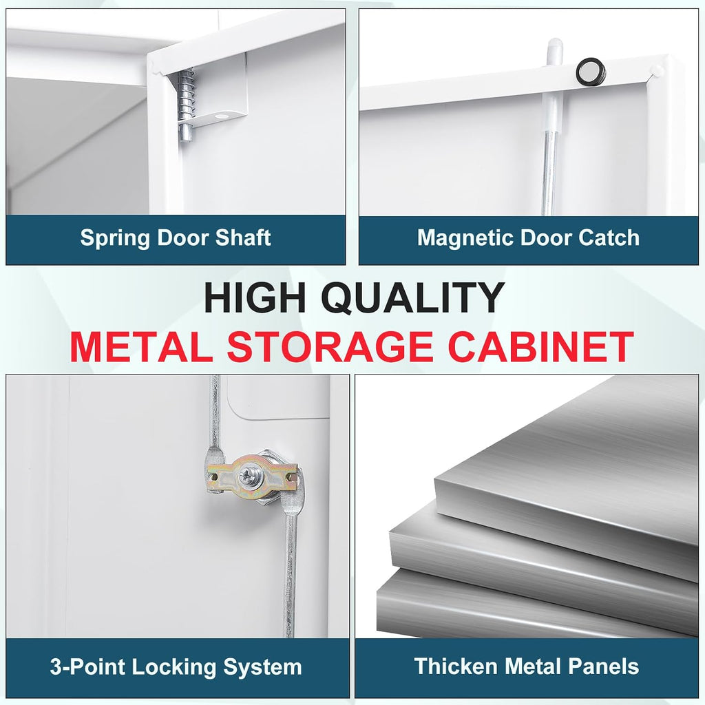 MIIIKO Metal Storage Cabinet with Lock, 71' Steel Storage Cabinet with 2 Doors and 5 Adjustable Shelves, for Office, School.