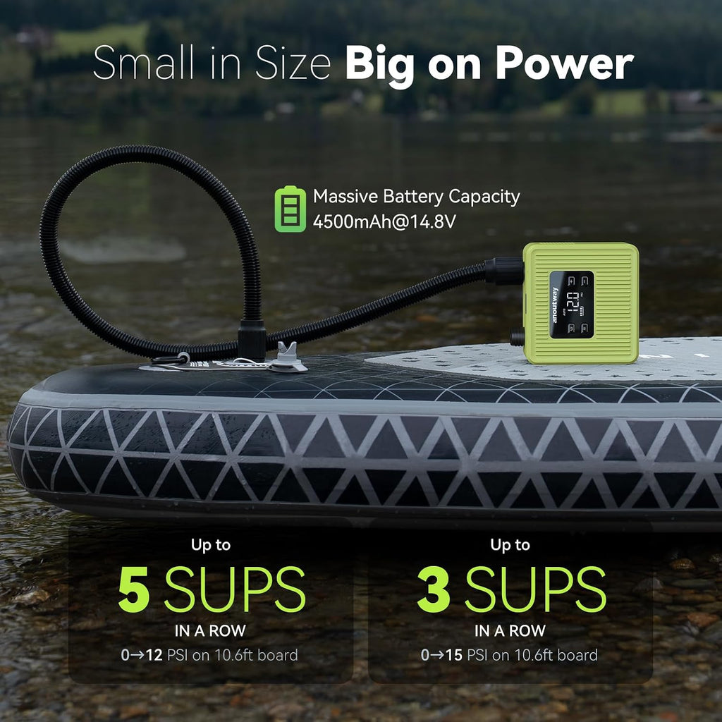 Super Mini SUP Pump Electric Paddle Board Pump, 20PSI SUP Rechargeable Pump with Brushless Motor, Dual Stage Inflation & Deflation, Auto-Off for Paddle Boards, Boats, Kayaks