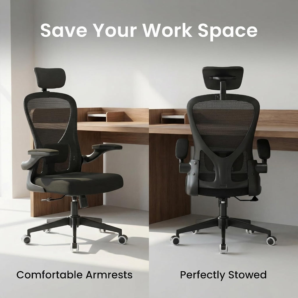 Monhey Office Chair Ergonomic Desk Chair with Lumbar Support&Headrest&Flip-up Arms Height Adjustable Rocking Swivel High Back Computer Chair Warm Taupe Mesh Study Chair (10black)