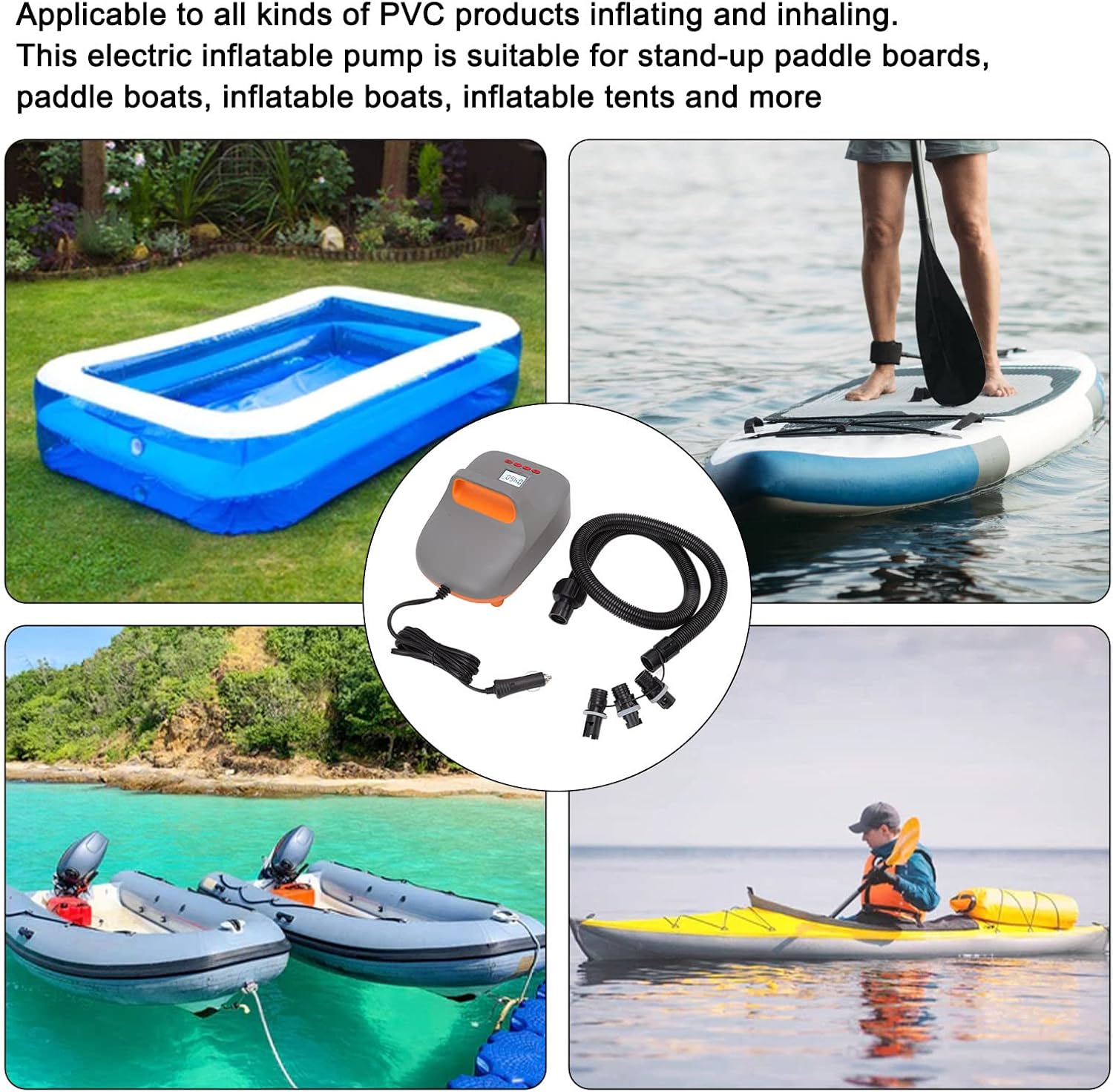 20PSI High Paddle Board Pump, Electric Portable S UP Air Pump-12V DC Car Plug Powered, for Paddle Board Inflation Deflation