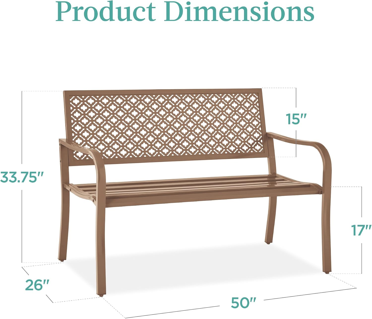 Best Choice Products Outdoor Bench 2-Person Metal Steel Benches Furniture for Garden, Patio, Porch, Entryway w/Geometric Backrest, 790lb Capacity - Taupe