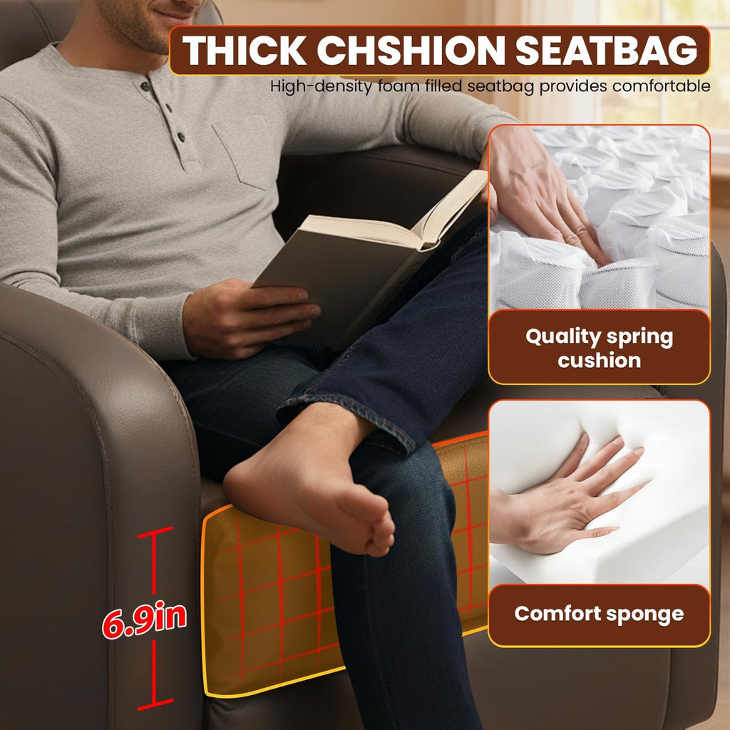 BestMassage | Recliner Chair | No Massage Function | Pu Brown | with Lumbar Support, Adjustable Push Back, Wide Armrests, Footrest & Padded Seat | Easy Assembly | for Living Room, Home Theatre