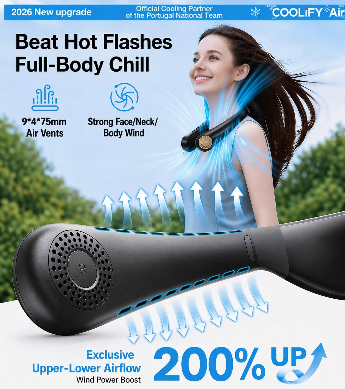 TORRAS COOLiFY Air 2026 Upgraded Neck Fan Air Conditioner, Dual-Airflow Pro Cooling, Ultra Light Portable Fan Rechargeable, Personal Cooling Fan Travel Essentials, Gift for Mom Wife Mother, Black