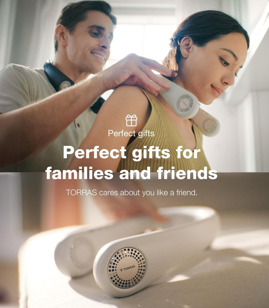 TORRAS COOLiFY Air Neck Fan Air Conditioner, 3D Airflow, Light Portable Fan Rechargeable, Personal Cooling Fan Travel Essentials, Work, Travel, Camping, White