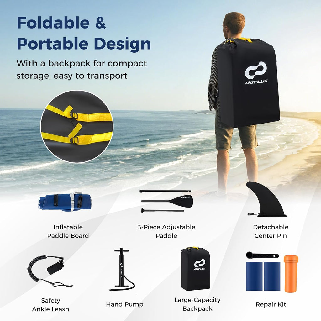 Goplus Inflatable Stand Up Paddle Board, 10FT/10.5FT/11FT SUP with Accessory Pack, Adjustable Paddle, Carry Bag, Fin, Hand Pump, Leash, Repair Kit
