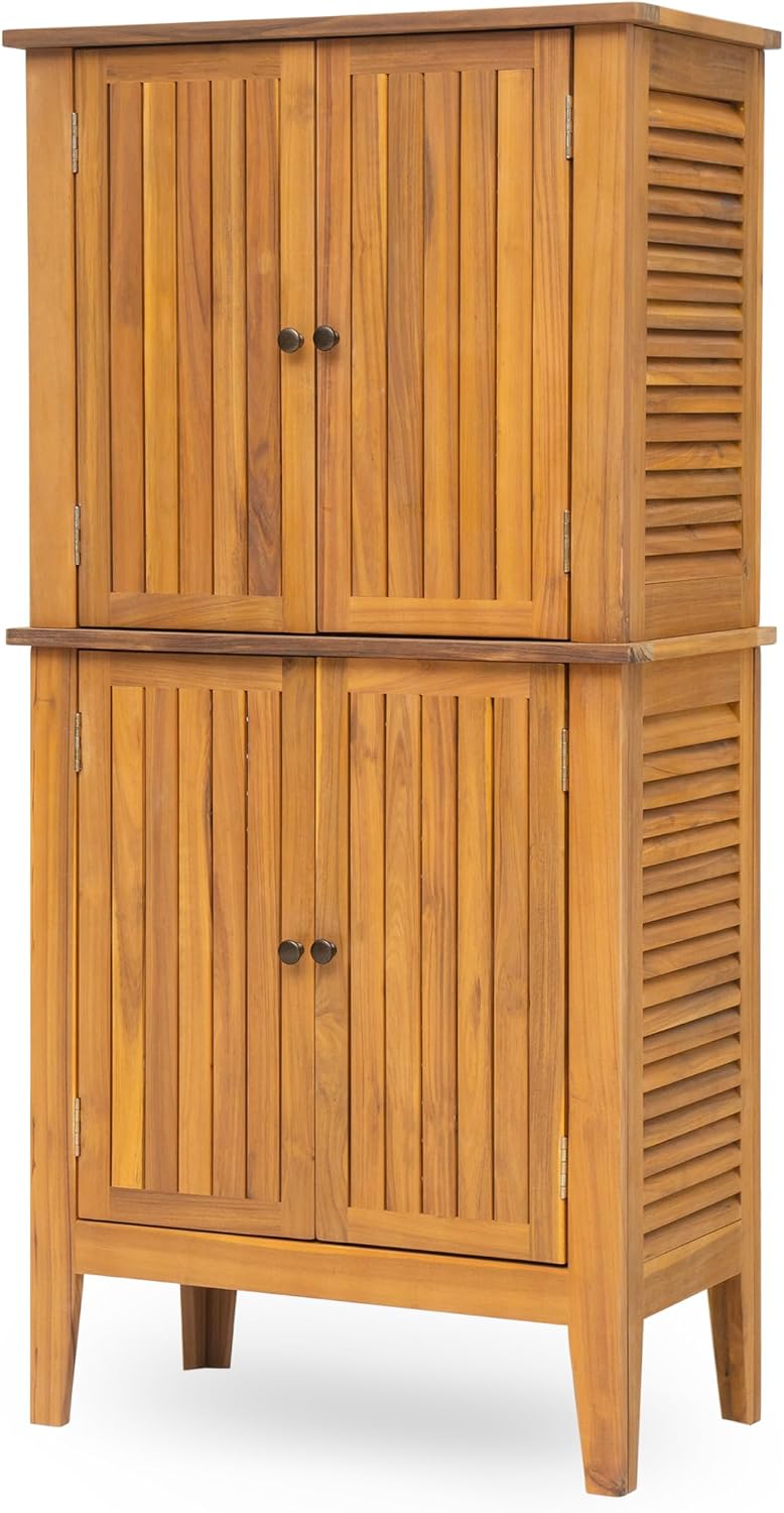 Christopher Knight Home Dessa Outdoor Cabinet, Acacia Wood Storage Cabinet, Garden Stool Shed with 4 Shelves, Tools Organizer with 2 Doors for Backyard Garden Balcony, 61.80' Tall Storage Shed, Teak