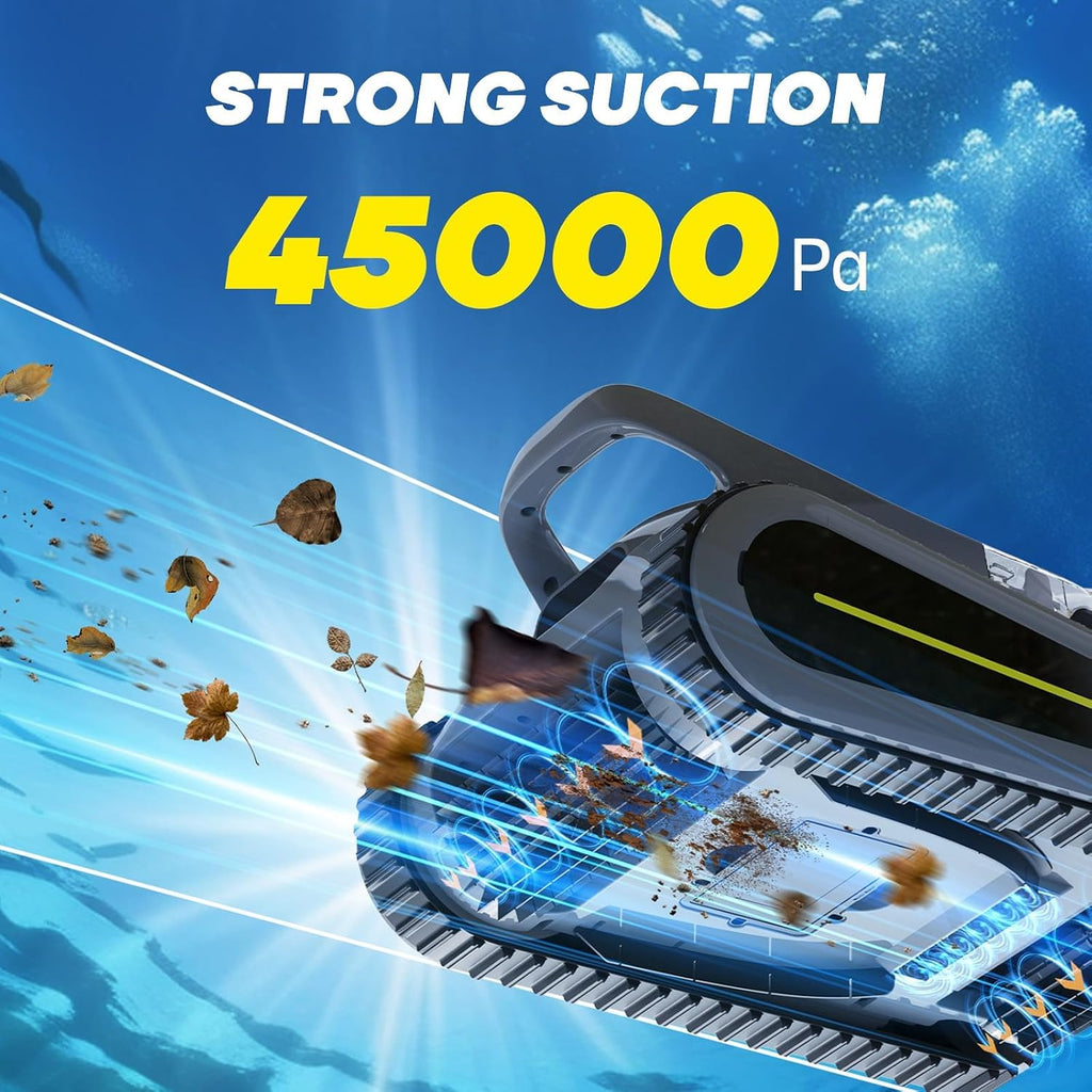Cordless Robotic Pool Cleaner, Pool Vacuum 180W Brushless Motor, 45000Pa Suction, Wall & Waterline Climbing, Auto Path Mapping, for Inground & Above-Ground Pools up to 2150 Sq. Ft. (Gray)