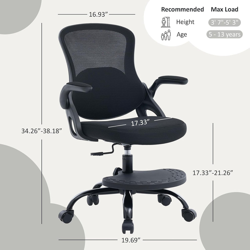 Kids Desk Chair,Ergonomic Study Chair with Adjustable Height,Swivel Mesh Desk Chair with Wheels,Home Office Chair for Children in Home Bedroom Black