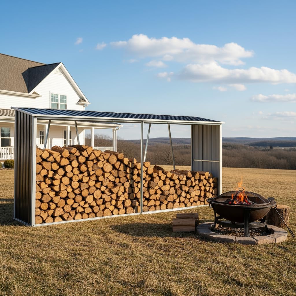 Outdoor Firewood Racks 129.9', Firewood Storage Shed, Wood Sheds, Firewood Shelter, Log Holder with Roof