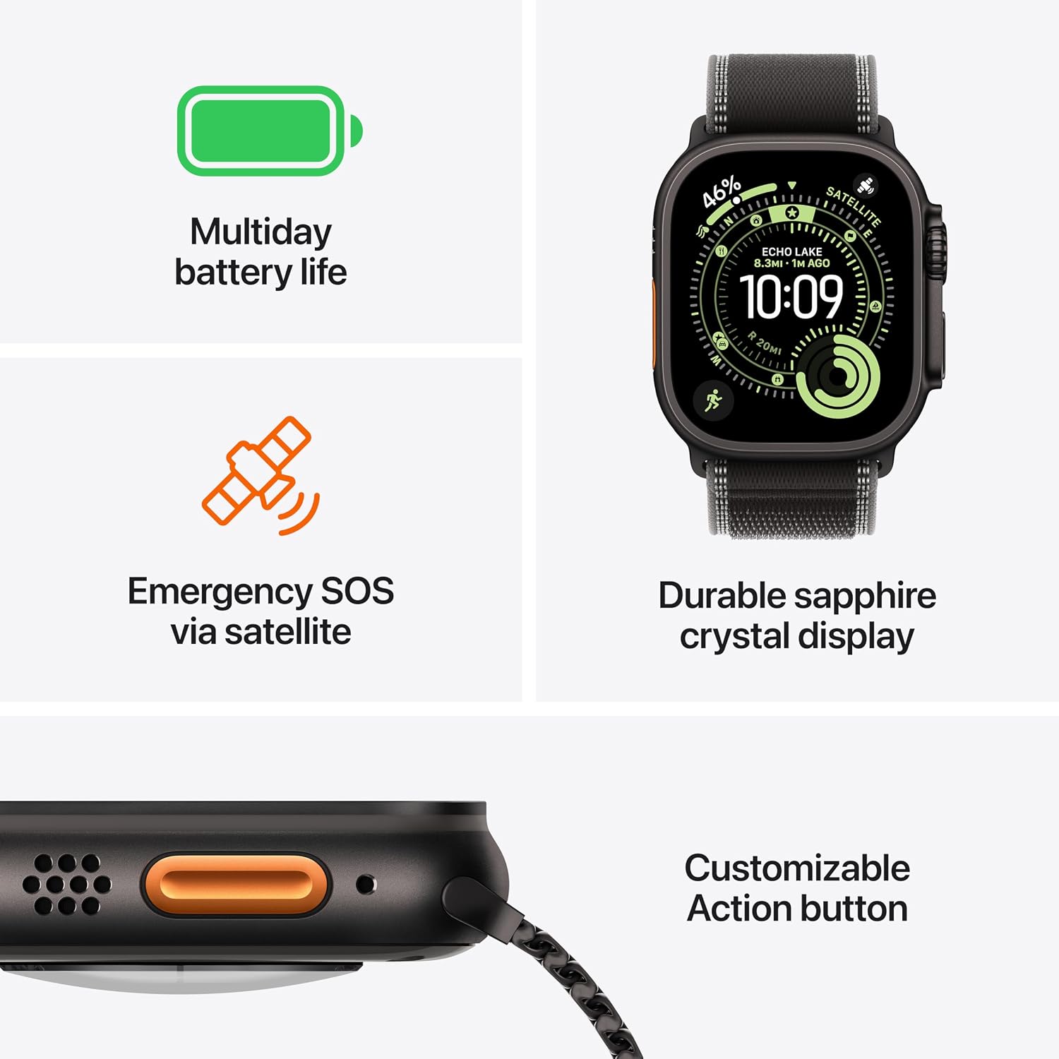 Apple Watch Ultra 3 [GPS + Cellular 49mm] Running & Multisport Smartwatch w/Rugged Titanium Case w/Black Titanium Milanese Loop - M. Satellite Communications, Advanced Health & Fitness Tracking