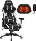 Douxlife 3D Kneading Massage Gaming Chair with Footrest, 400lbs Heavy Duty PC Computer Desk Chair for Adults, Adjustable 2D Armrests, Ergonomic 175° Recline & Optional Heat, Black&White