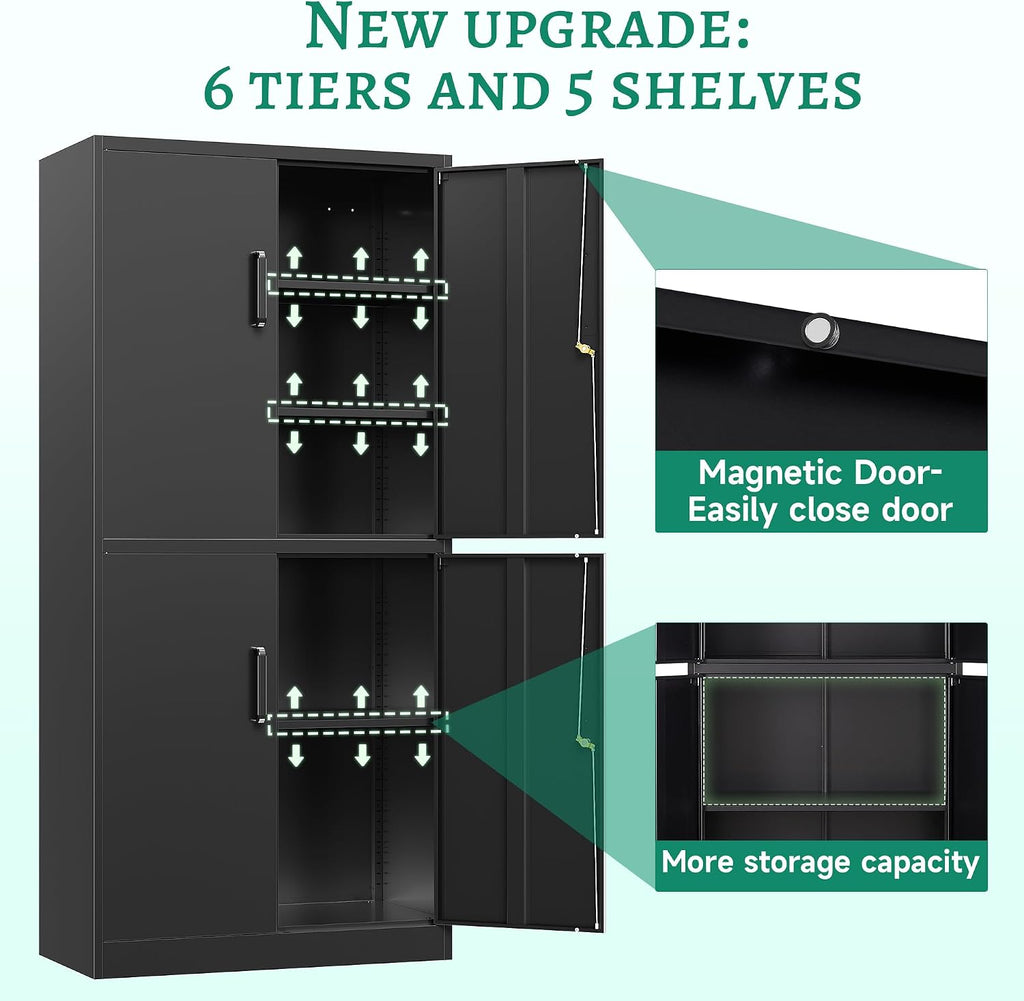 Letaya Metal Storage Cabinet with Lock Door, Adjustable Shelf Steel Cabinets for Office, Home,Pantry,Kitchen,Garage Utility Cabinet (4 Door-Black)