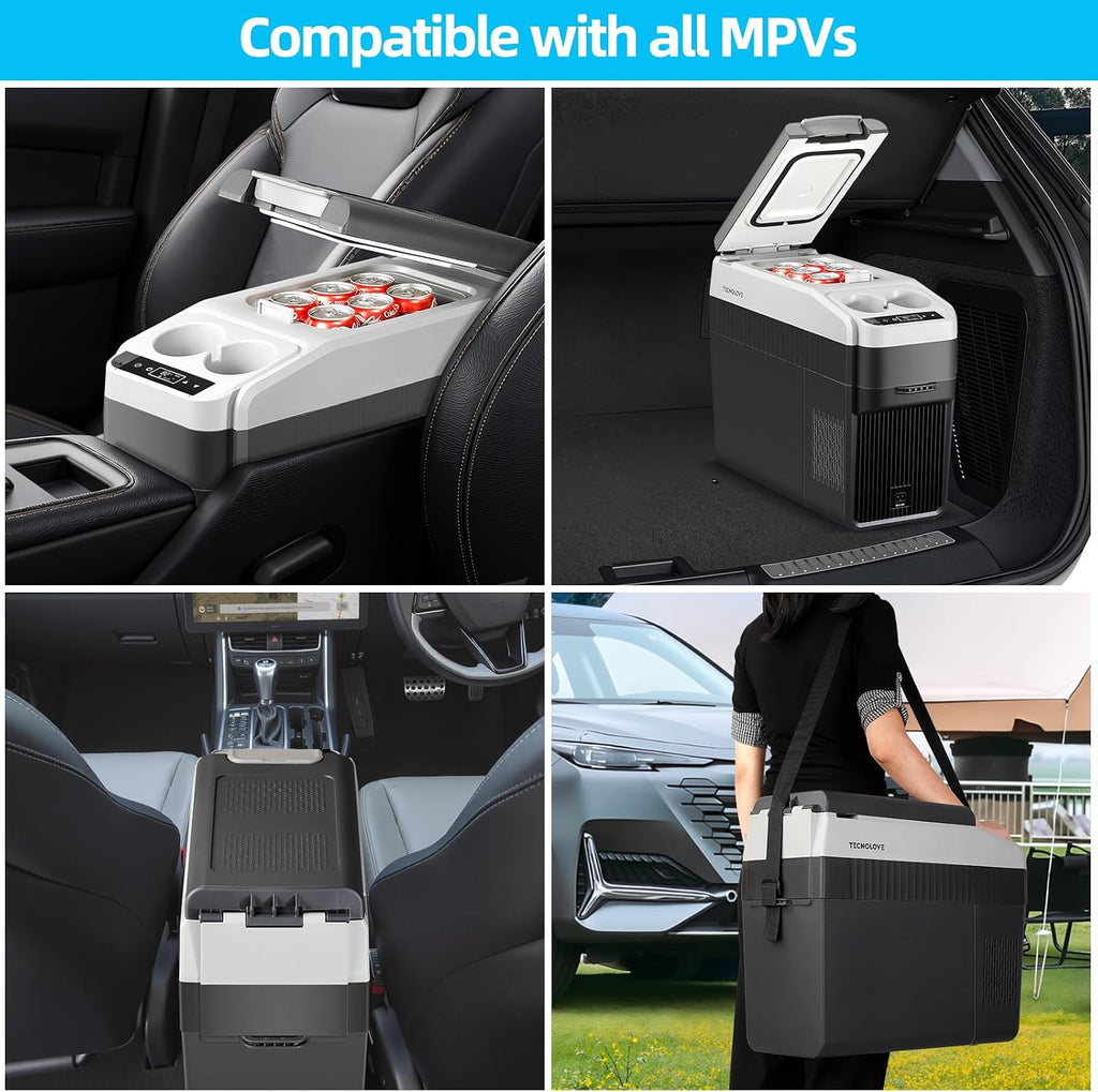 12 Volt Center Console Fridge, Car Refrigerator 19QT (18L) Cooler (-4℉–50℉), Car Refrigerator, Portable Electric Cooler with 12/24V DC&110V AC for MPV Van
