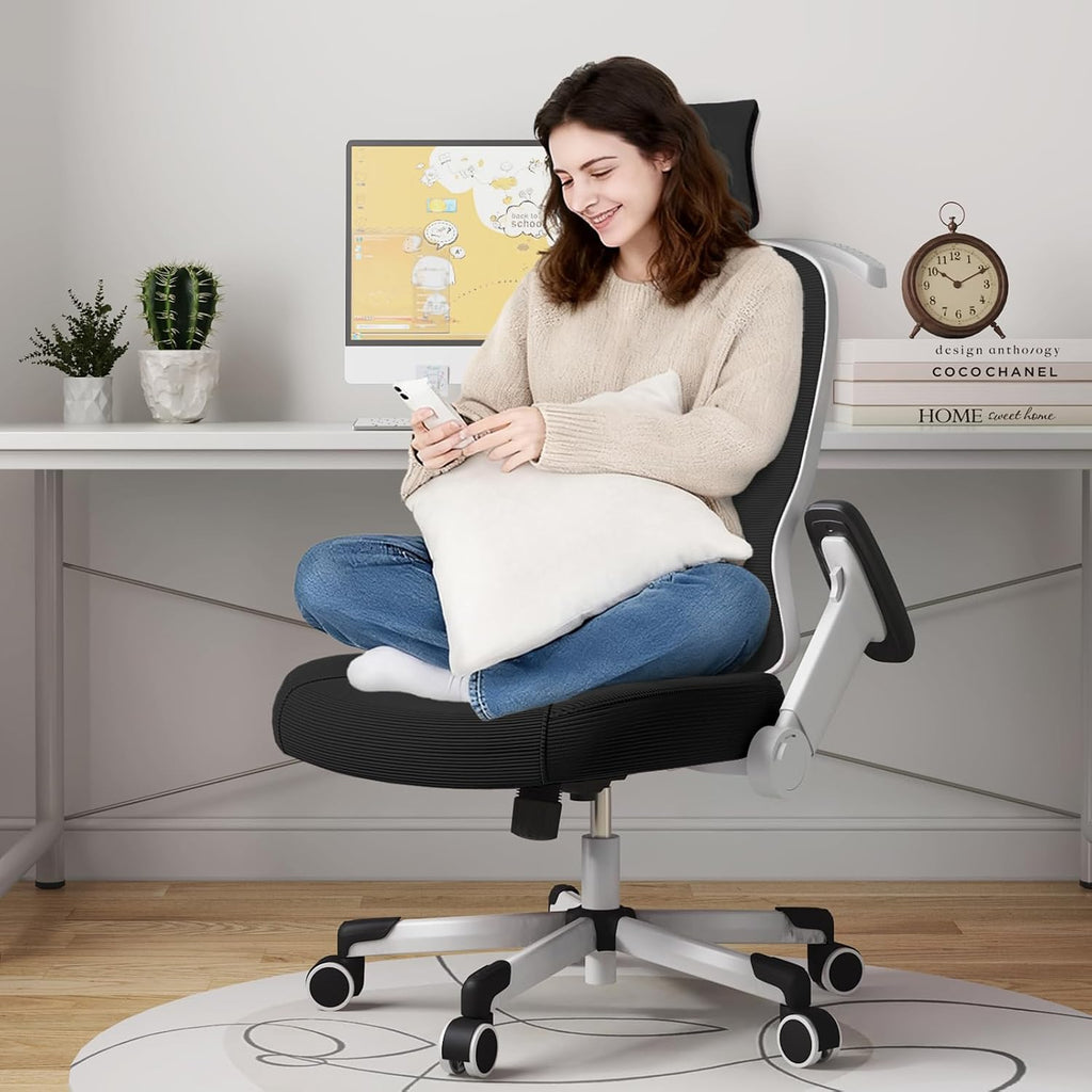 Ergonomic Office Chair Reclining Gaming Chair Adjustable Lumbar Support 6D Armrest Headrest Breathable Mesh Swivel Computer Chairs Home Task Desk Chair Wheels Coat Hanger Tilt Lock Cross Legged Chair