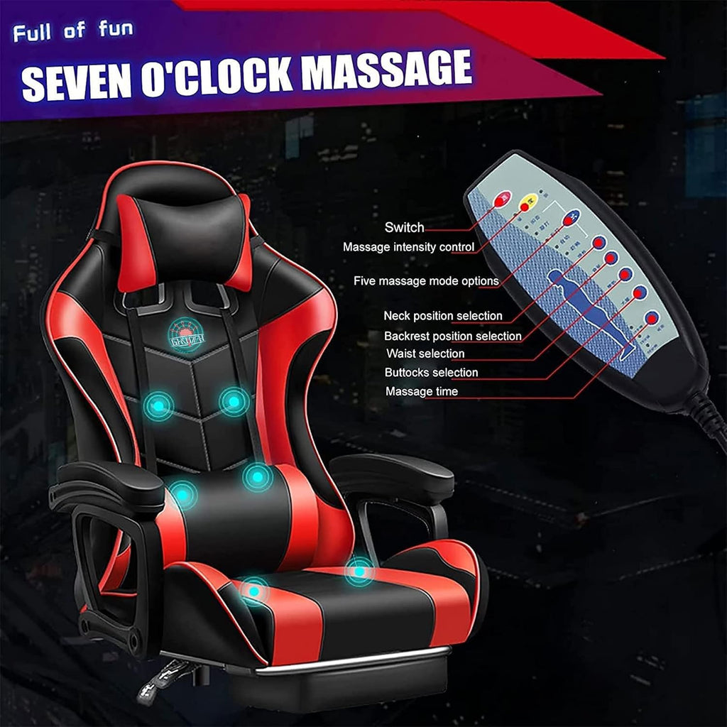 Gaming Chair with LED Light, Full Massage Gaming Chair with Speakers, Ergonomic Pro Computer Gaming Chairs for Adults with footrest Lumbar Support and Backrest Adjustable,B