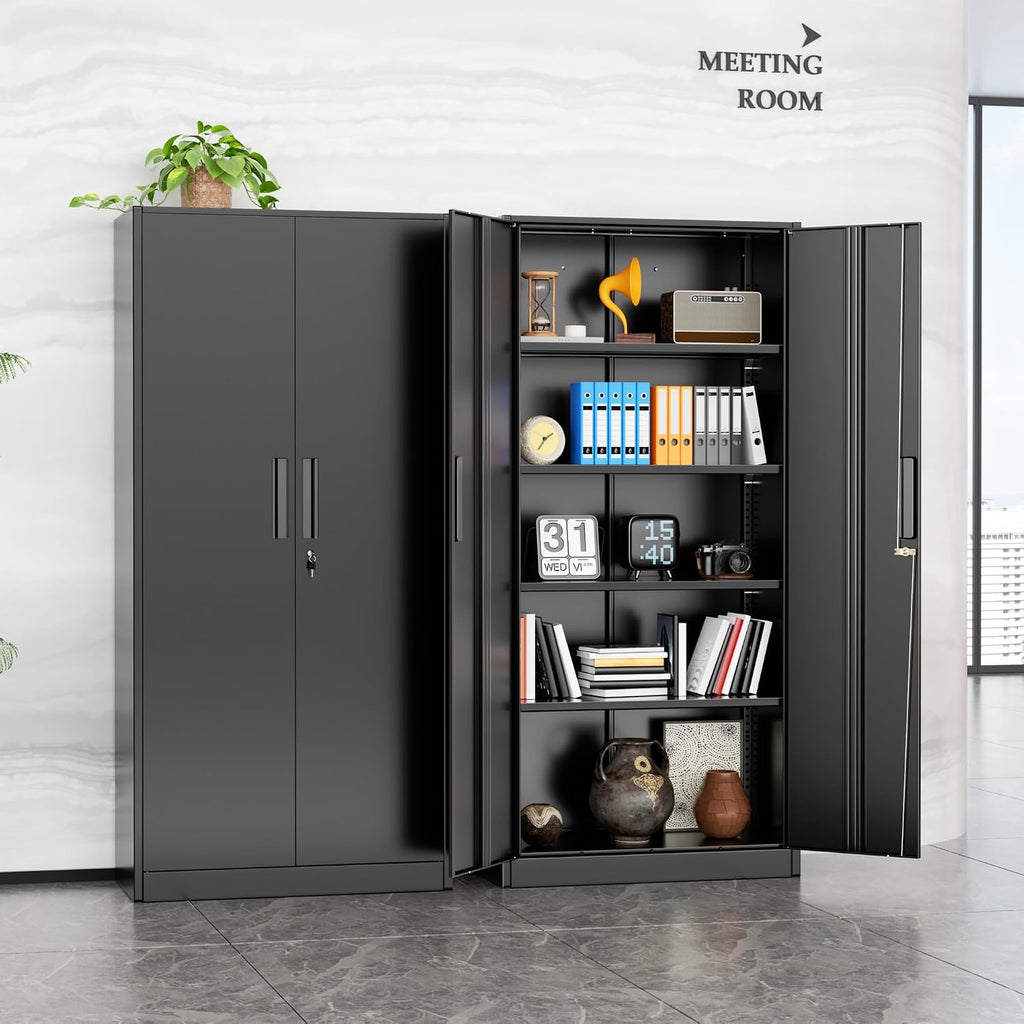 INTERGREAT Metal Storage Cabinet, 72' H Storage Cabinet with 2 Doors and 4 Adjustable Shelves for Office, Home, Garage, Pantry (Assembly Required, Black)
