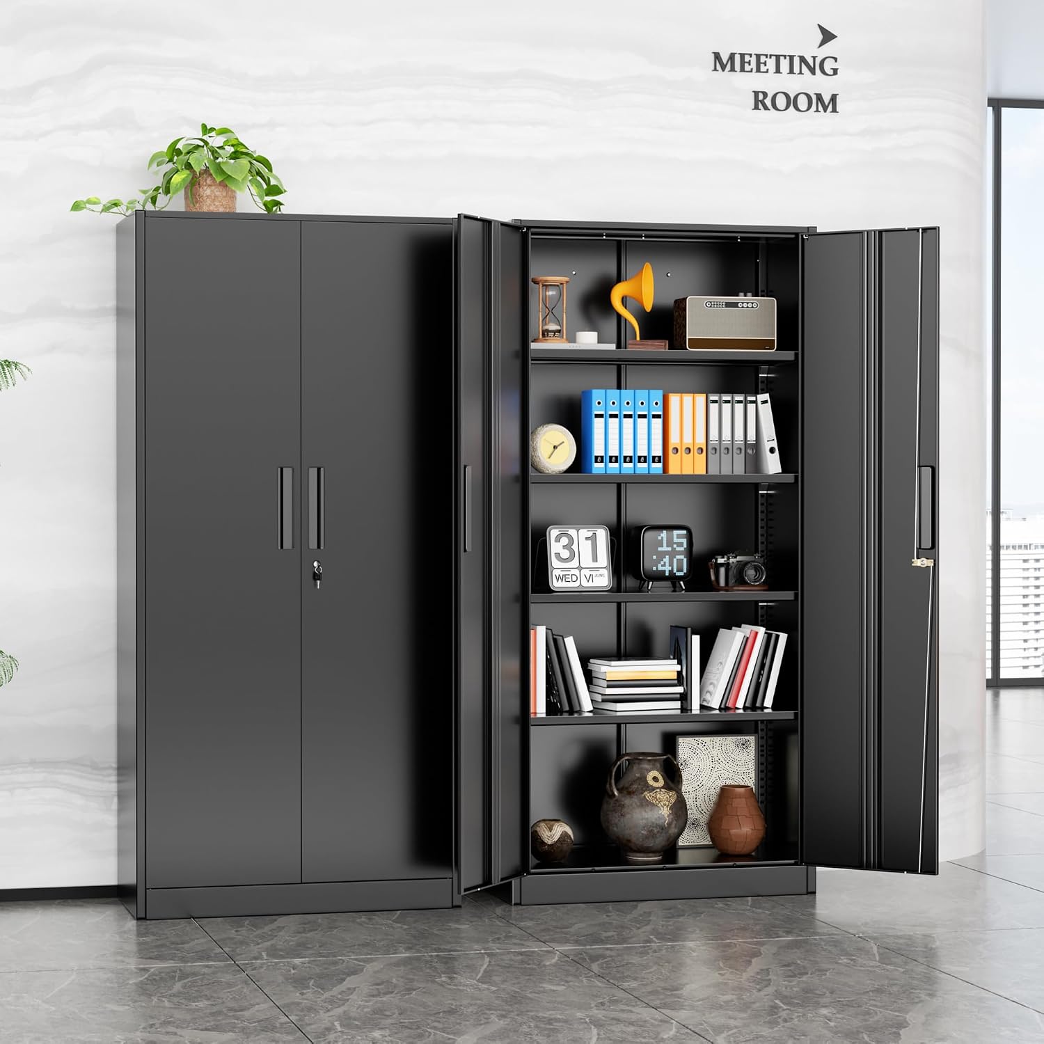 INTERGREAT Metal Storage Cabinet, 72' H Storage Cabinet with 2 Doors and 4 Adjustable Shelves for Office, Home, Garage, Pantry (Assembly Required, Black)