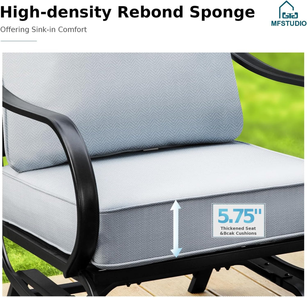 MFSTUDIO 4 Pieces Patio Conversation Sets, All Weather Metal Frame Outdoor Furniture Set Patio Sofas with 1 x 45 Rectangular Propane Fire Table, 1 x 3-Seat Sofa, 2 x Swivel Chairs, Grey Cushion