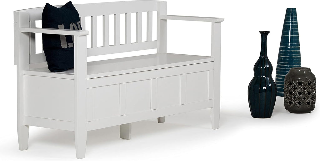 SIMPLIHOME Brooklyn Entryway Storage Bench - 48 inch Wide Solid Wood Hallway Bench in White, Contemporary Mudroom Bench for Entry or Foyer with Lift-Up Lid and Spacious Hidden Storage