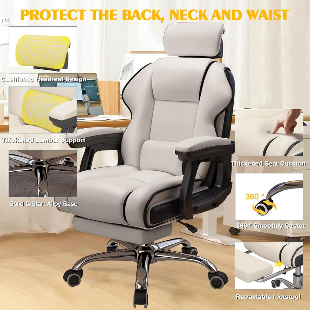 Executive Office Chair Reclining with Footrest Ergonomic Computer Desk with Lumbar Support Big and Tall Home High Back Gaming Chair for Office Home Study
