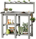 ONBRILL Potting Bench, Outdoor Potting Bench Table with Removable Sink, HDPS Potting Benches for Outside, Garden Table with Storage Shelves & 4 Side Hooks, No Rot, No Fade, No Break, 360lbs Capacity