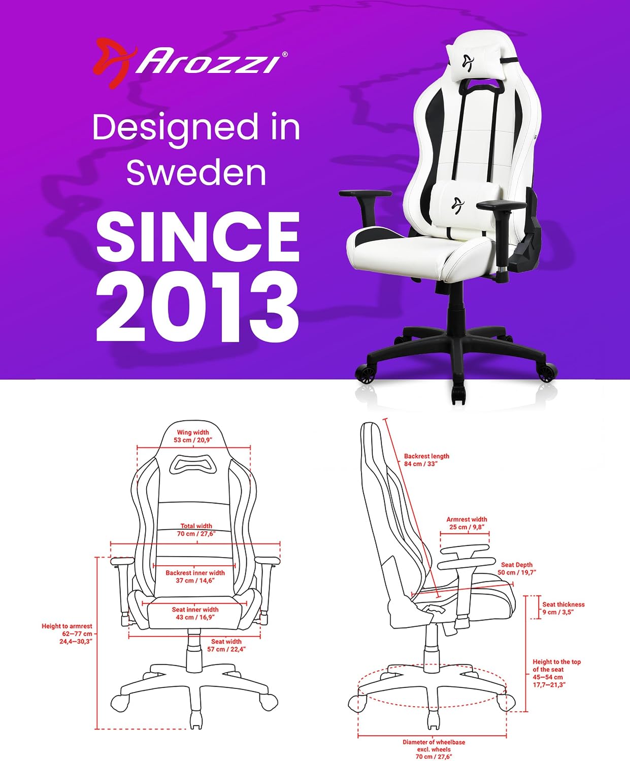 Arozzi Torretta Soft PU Leather Material Gaming Chair, Durable Ergonomic Office Chair with Adjustable Height, 3D Armrest & 2 Supportive Pillows (White)
