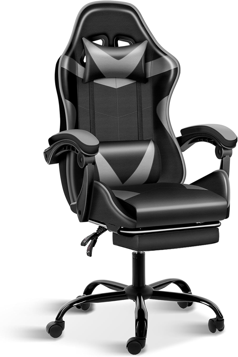 YSSOA Gaming Chair, Computer Chair with Footrest, Height Adjustable & 90°-135° Tilt Function, Swivel Recliner Ergonomic Racing Style Video Game Chair with Lumbar Support (Black/Grey)