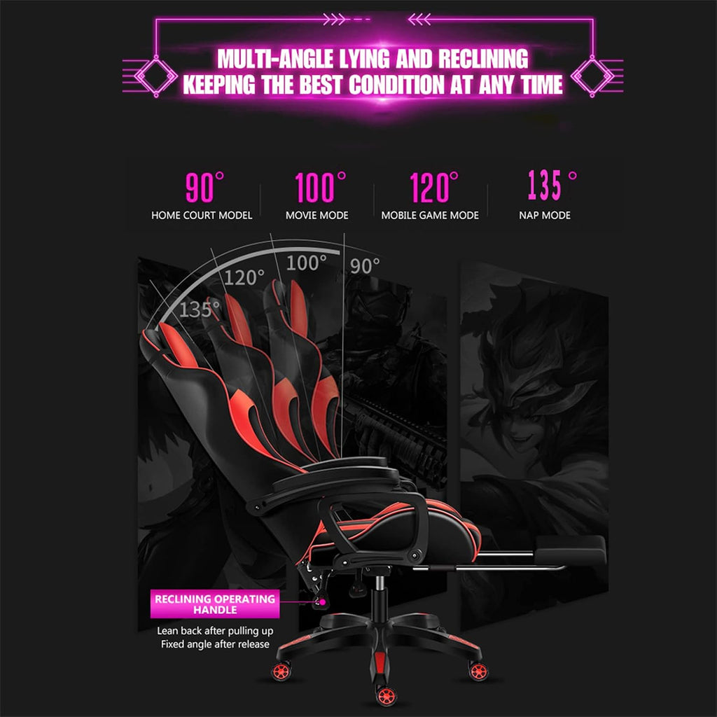 Gaming Chair with LED Light, Ergonomic Chair with Massage and Bluetooth Speaker, Executive Office Chair with Footrest, 360° Rotation,90-135° Adjustable,Suitable for Office, Bedroom, Gaming
