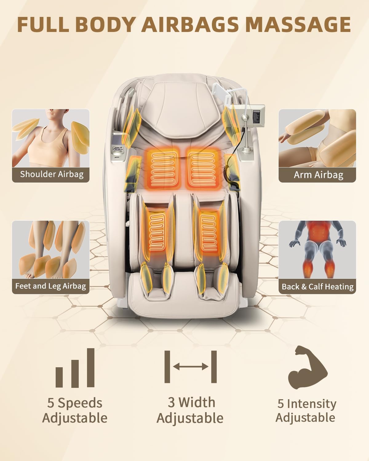 Full Body Zero Gravity Massage Chair with Body Scan 4D Intelligent Shiatsu Strecth Massage, Back/Leg Heated with AI Voice Control Bluetooth Speaker Airbags SL Track Massage Beige