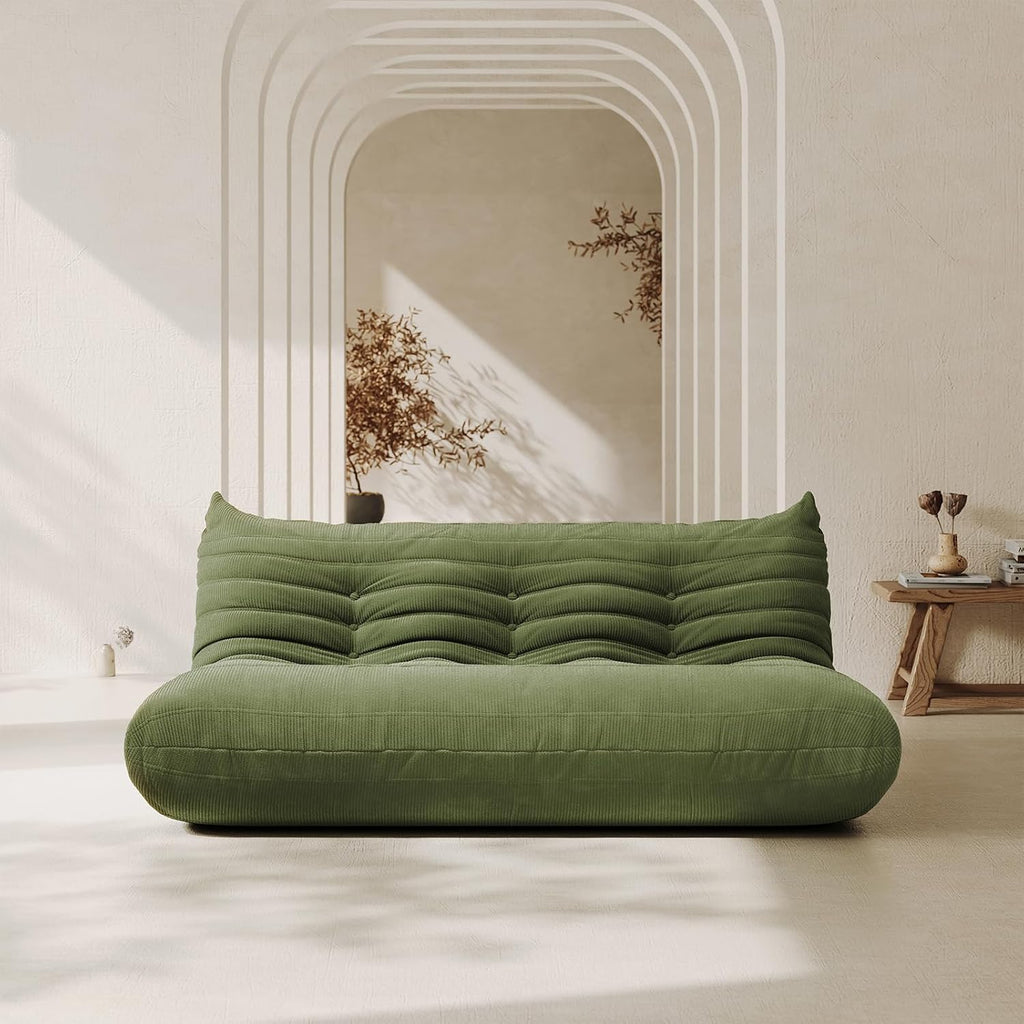 Bean Bag Chair for Adults Fireside 3 Seater Sofa Floor Lazy Couches with Ergonomic Design Corduroy Cozy Memory Foam Lounger Couch for Dorm, Apartment and Gaming Venue,Olive Green