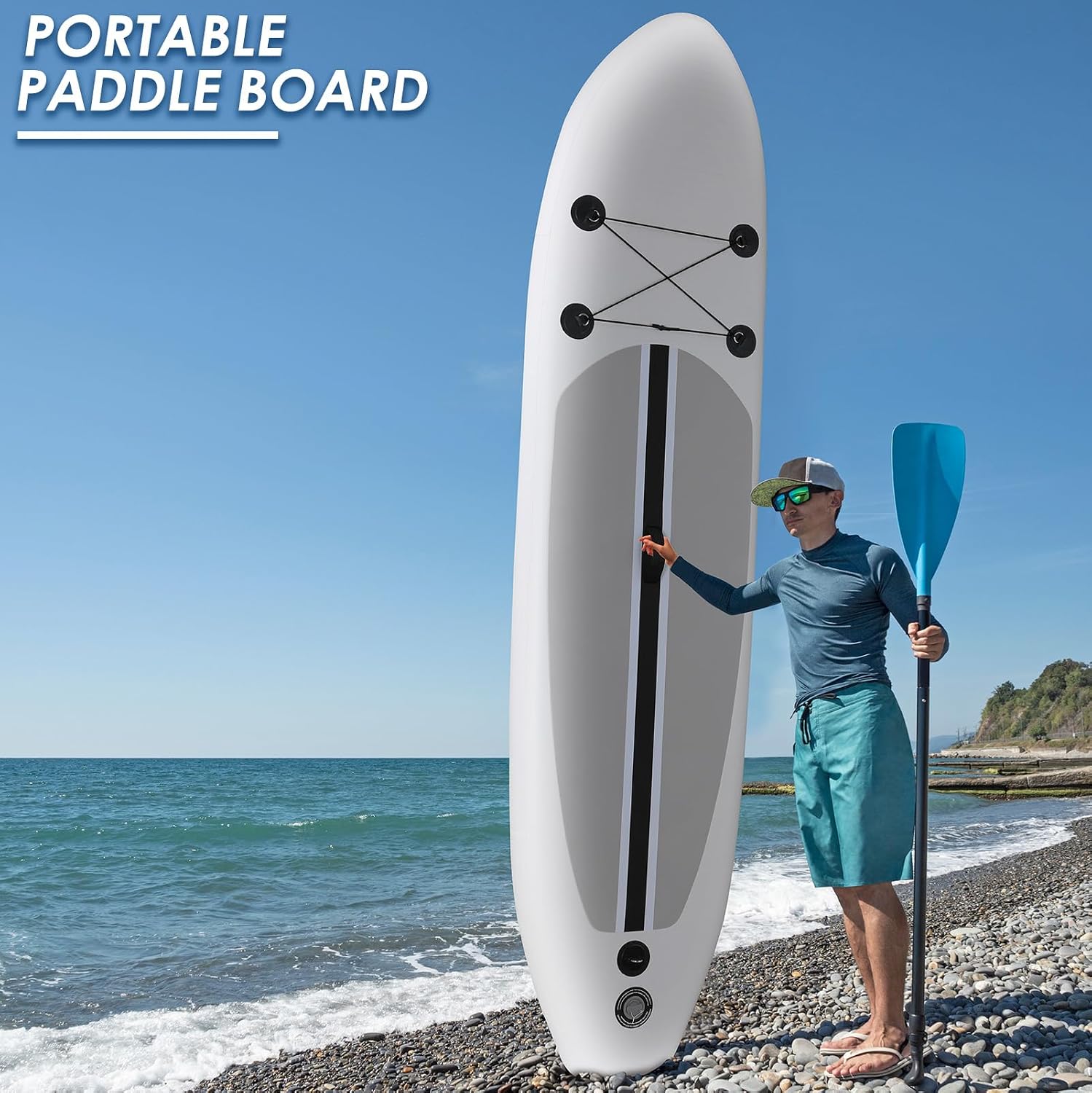 TLSUNNY 11FT Inflatable Stand Up Paddle Board, 3 Fins Paddleboard with Full SUP Accessories for All Skill Levels, Portable Two-Way Hand Pump and Carry Bag, 400LBS