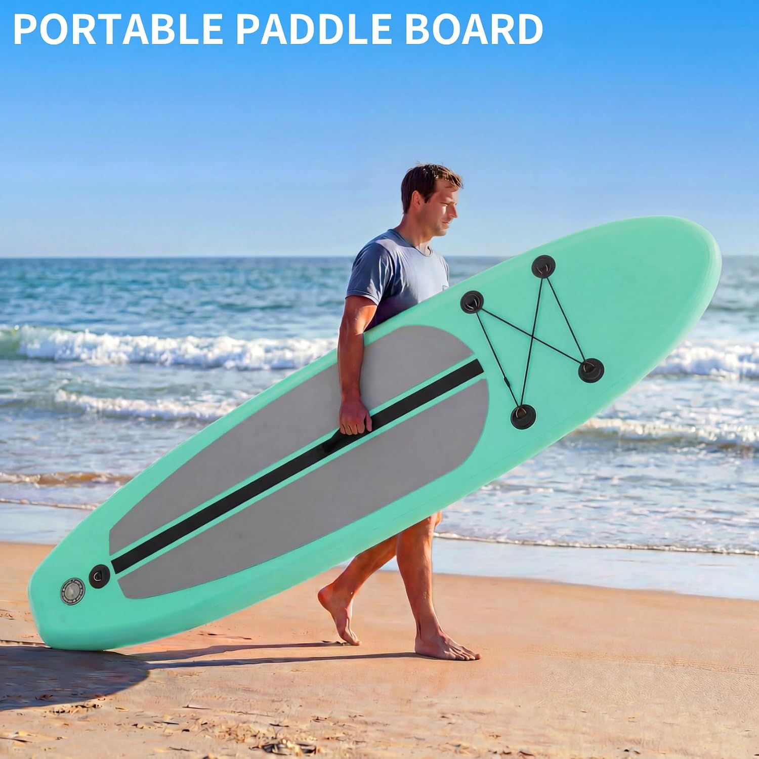 TLSUNNY 10FT Inflatable Stand Up Paddle Board, 3 Fins Paddleboard with Full SUP Accessories for All Skill Levels, Portable Two-Way Hand Pump and Carry Bag, 400LBS