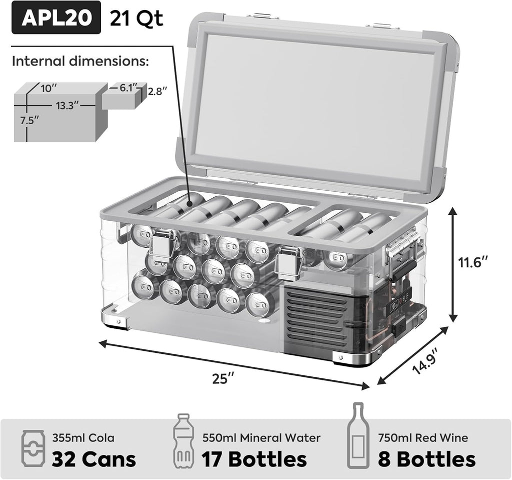 ICECO APL20 Portable Freezer, 21Qt 12V Car Refrigerator with SECOP Nano Compressor, Light Duty Aluminum, APP Control -4℉~68℉, Freezer Fridge for Car/RV/Truck/Outdoor, AC&DC|With Magnetic Battery+Cover