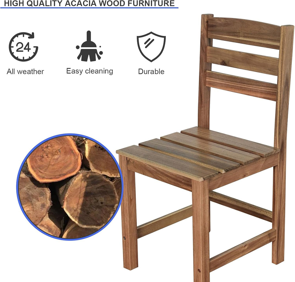 7 Pieces Patio Dining Set for 6, Acacia Wood Outdoor Dining Table and Chairs, All Weather Patio Furniture Set with Bench for Yard Garden Lawn Porch & Poolside