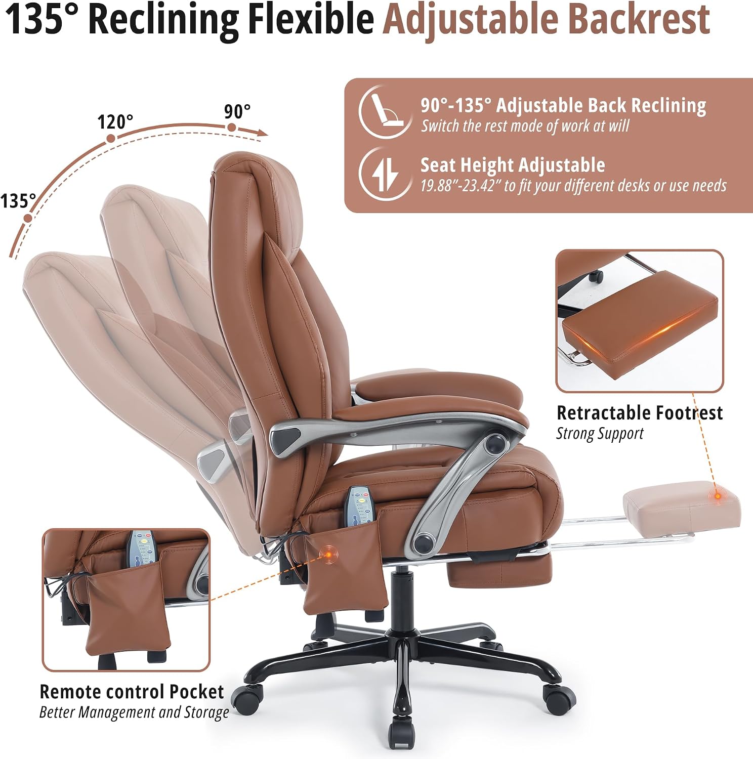 Massage Office Chair with Heat & Footrest, Ergonomic Reclining Executive Desk Chairs with 6-Point Vibration, PU Leather Computer Chair for Home Office or Gaming