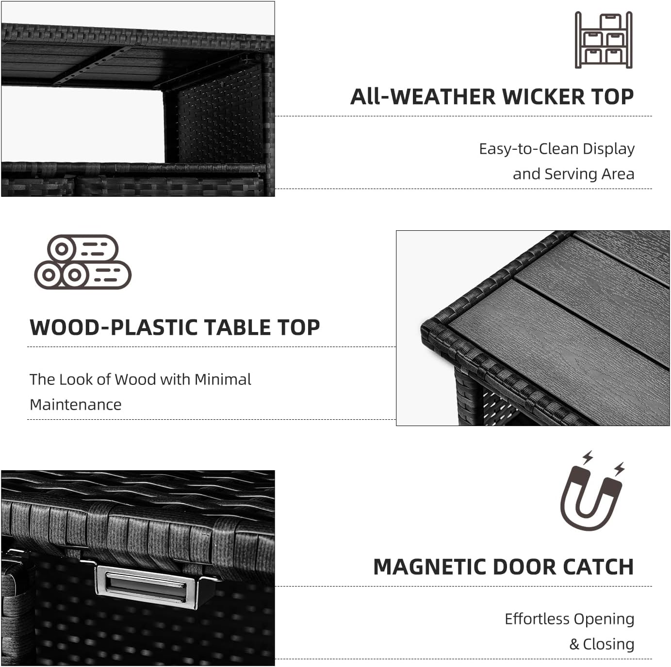 Outdoor Storage Cabinet on Wheels for Patio Outdoor Rattan Bar Cart on Wheels Storage Kitchen Cabinet Waterproof for Grill Outdoor Sideboard for Outside, Pool, Backyard Bar, Parties, Poolside