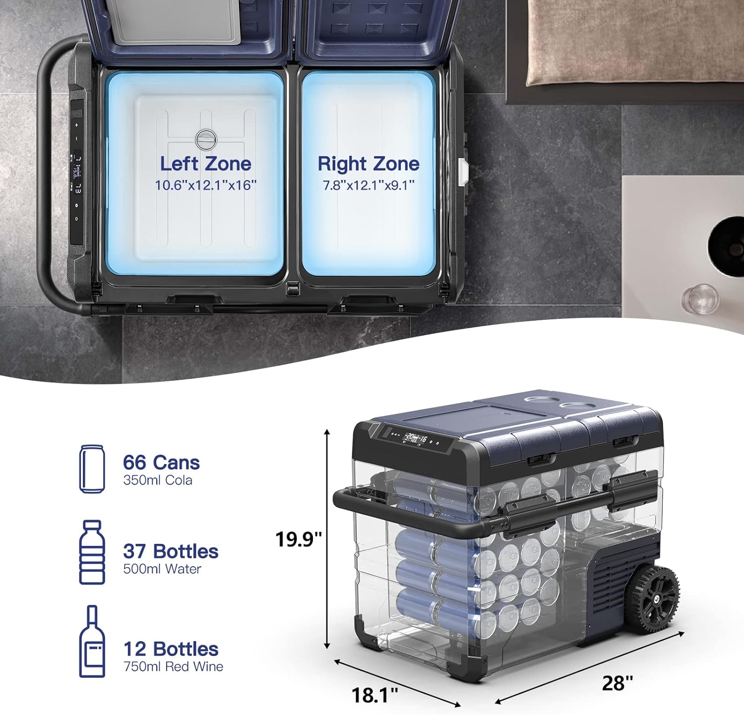 BODEGA BODEGACOOLER 12V Portable Refrigerator,48 Quart(45L) Car Fridge,RV Car Refrigerator,Portable Fridge Freezer, -4℉-68 Cooler APP Control 12/24V DC and 100-240V AC for Car,Travel(2 Doors)