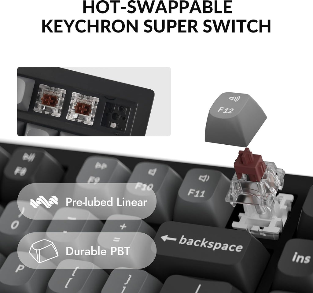 Keychron K10 Max Wireless Custom Mechanical Keyboard, QMK 2.4 GHz Bluetooth Full-Size with Hot-swappable Keychron Super Brown Switch Compatible with Mac Windows Linux (RGB Backlit)