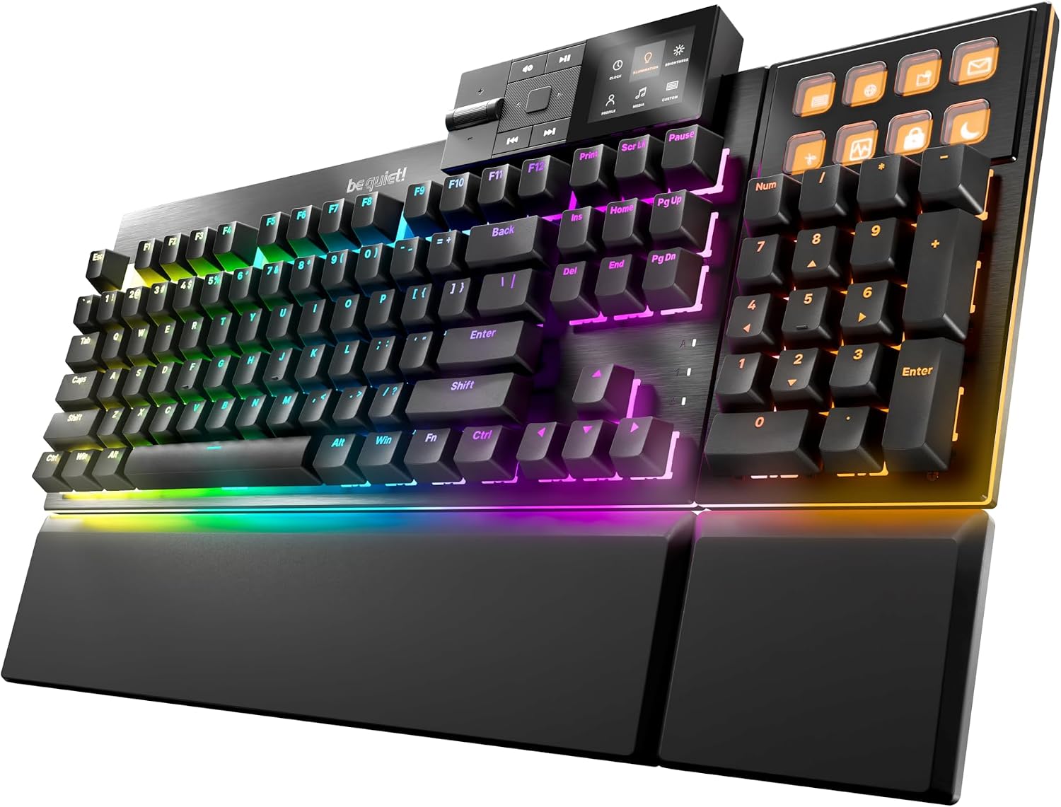 be quiet! Dark Mount Mechanical Keyboard | Tactile | Hot-Swappable Lubricated Silent Switches | Detachable Numpad and Media Dock | Programmable ARGB Keys | Quality PBT Double Shot Keycaps | BT002US