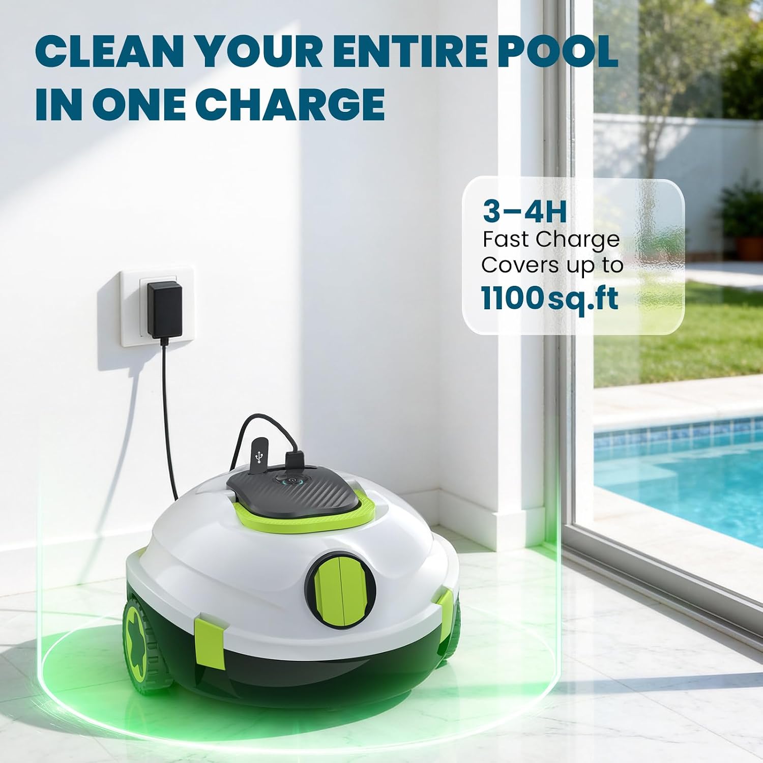Y20 Robotic Pool Cleaner, Cordless Pool Vacuum for Above Ground & Inground Flat Pools with Dual Motors, 120 Min Runtime, Auto-Parking, Powerful Pool Vacuum Robot for Up to 1100 Sq.Ft