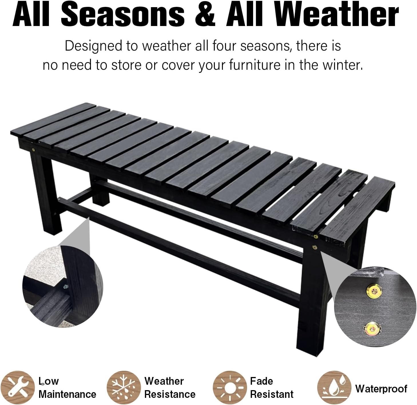 47.2'' Outdoor Garden Benches Weatherproof Patio Bench Two-Person Seat Backless Bench Wood Bench with Slatted High Temperature Bench for Front Porch Backyard (Upgraded to Prevent Fading)