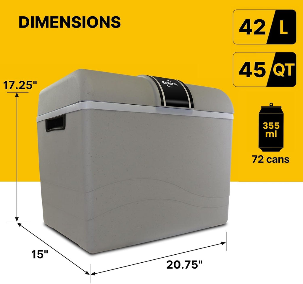 Koolatron 12V Iceless Cooler & Warmer – Portable 45 Qt Electric Cooler for Car, Truck, Camper, Boat, Hard Sided Mini Fridge for Camping, Picnic, Travel, Lunch, Food, Drinks, Bedroom, Office, Dorm