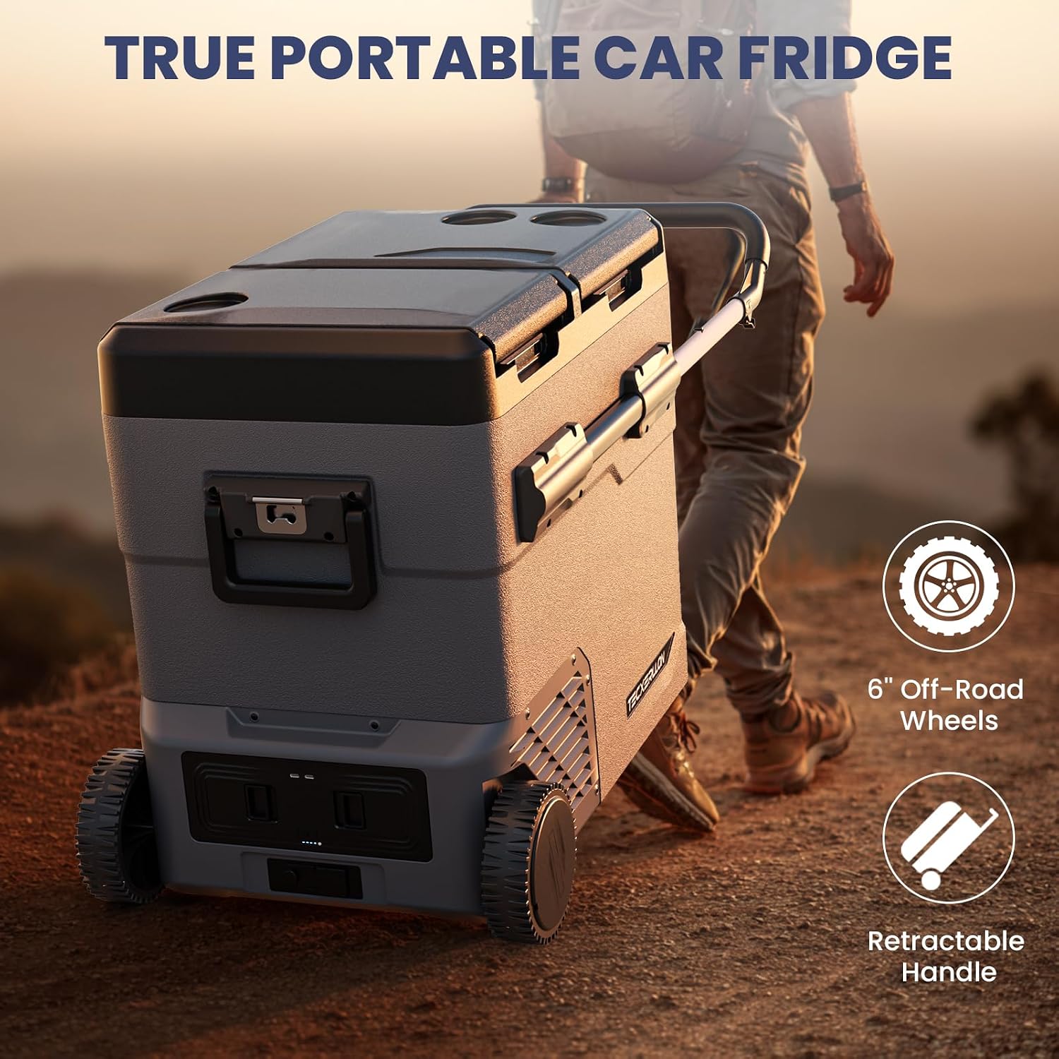 TECXERLLON 12 Volt Car Refrigerator Dual Zone Electric Cooler, 58 Quart Portable Freezer Fridge with APP Control, Compatible with Detachable Battery (Not Included), for Overlanding, Camping, RV, Truck