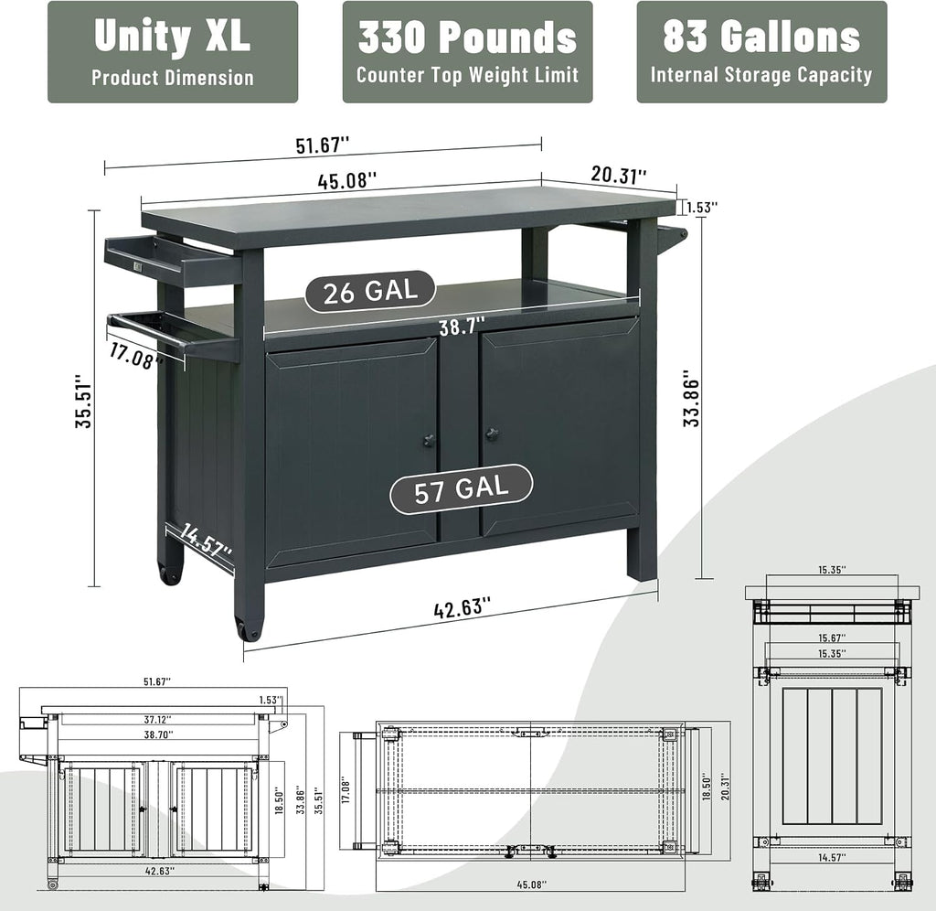Domi Outdoor Grill Cart with Wheels,XL Outdoor Kitchen Island with Storage,Cooking Prep BBQ Table for Patio, Home Party, Lawn & Garden (Grey)