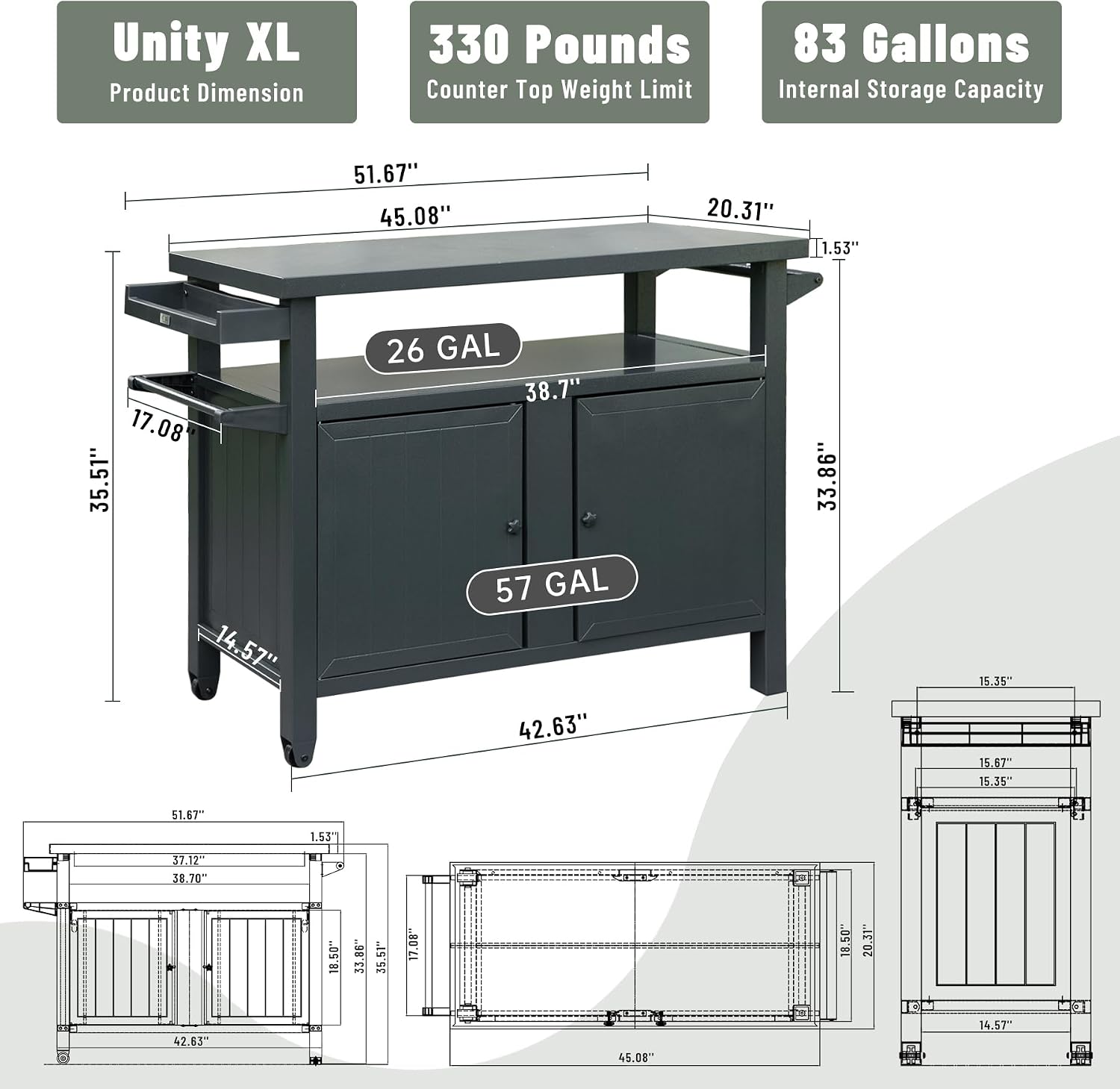 Domi Outdoor Grill Cart with Wheels,XL Outdoor Kitchen Island with Storage,Cooking Prep BBQ Table for Patio, Home Party, Lawn & Garden (Grey)