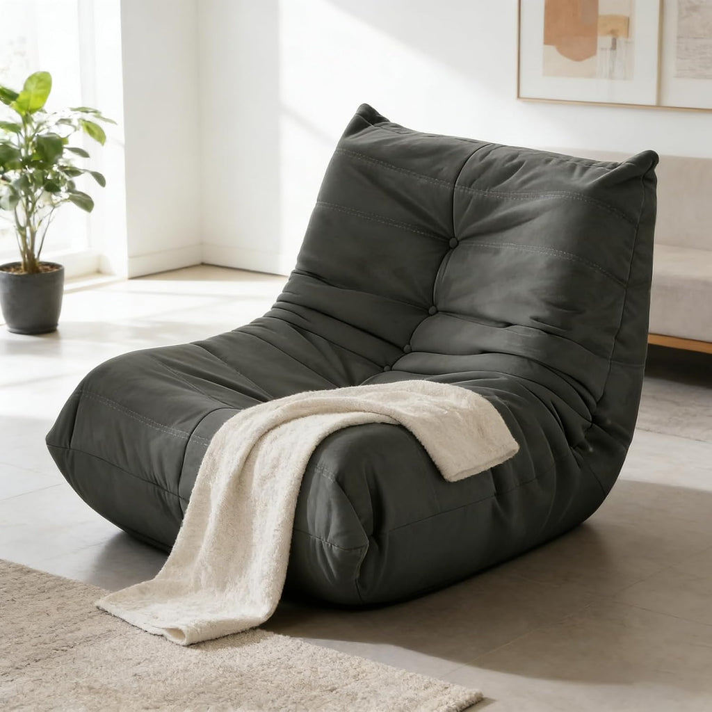 Giant Gaming Bean Bag Chair for Adults & Kids, Oversized Memory Foam Beanbag Couch Reading Chairs with Armless Design, Large Beanbag Sofa Floor Lounger Chair (Dark Gray, Single, Modern)