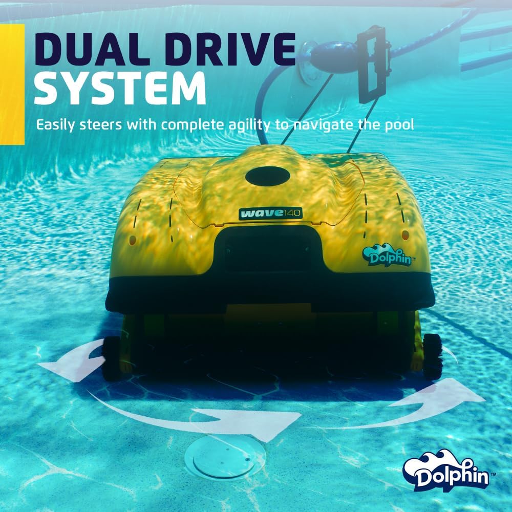 Dolphin Wave 140 Automatic Robotic Pool Vacuum Cleaner with Remote and Multi-Purpose Caddy, Auto-Release Cable System, Ideal for Commercial Pools up to 127 FT in Length